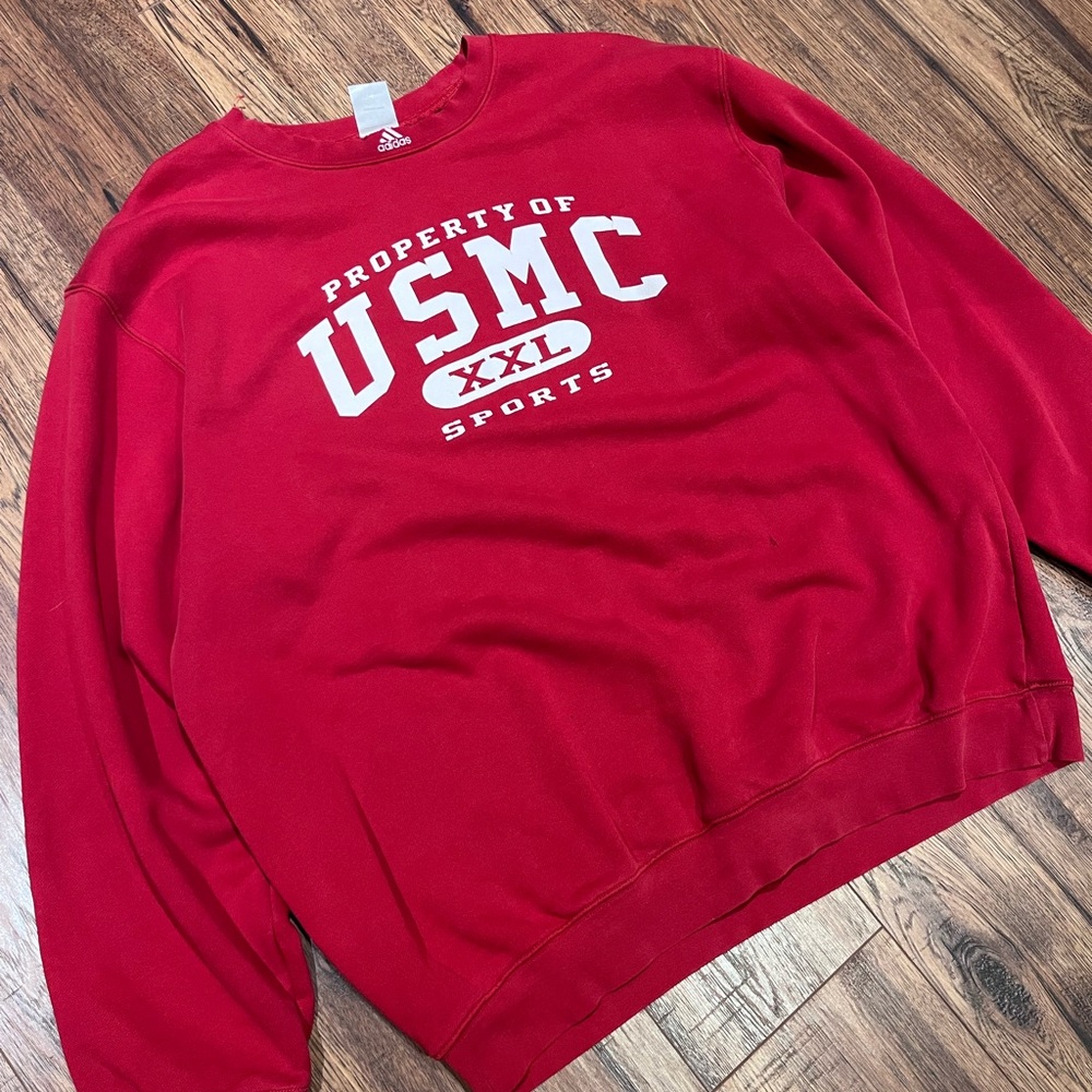 Vintage Adidas USMC XXL Sports Red Men's Sweater Size XL Center Logo Distressed